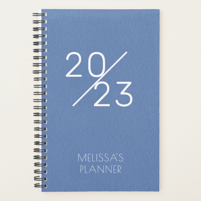 Modern 2023 Elegant Blue Personalized Name Planner (Front)