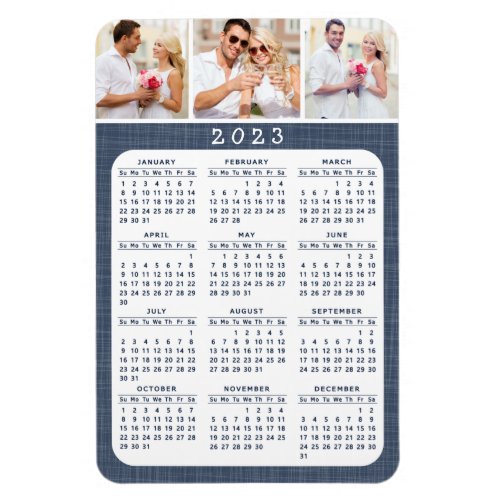 Modern 2023 Fridge Calendar 3 Photo Collage Magnet