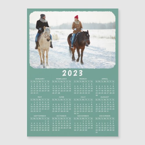 Modern 2023 Magnetic Photo Calendar Teal Green