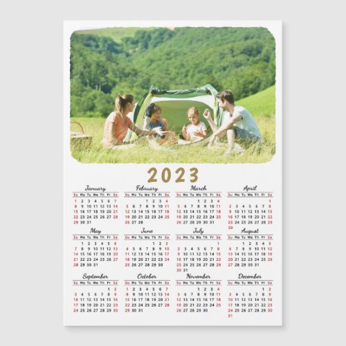 Modern 2023 Photo Calendar Magnet Red Black White