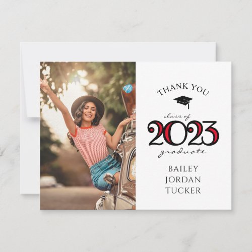 Modern 2023 School Colors Red Photo Graduation Thank You Card