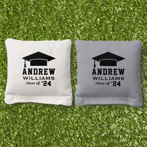 Modern 2024 Black Custom Name Graduation Cornhole Bags