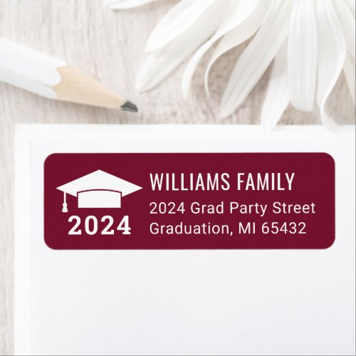 Modern 2024 Burgundy Graduation Return Address Label