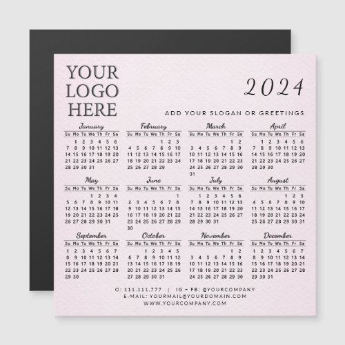 Modern 2024 Business Calendar Magnet Blush Pink