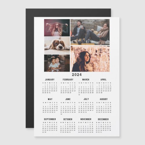 Modern 2024 Calendar 5 Photo Collage Magnet Card