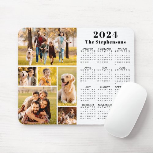 Modern 2024 Calendar 6 Photo Collage Personalized Mouse Pad