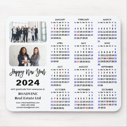 Modern 2024 Calendar Business 2 Photo Minimalist Mouse Pad