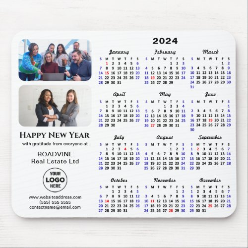 Modern 2024 Calendar Business Logo 2 Photo Simple Mouse Pad