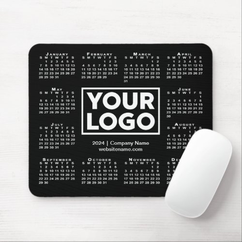 Modern 2024 Calendar Business Logo Black Mouse Pad