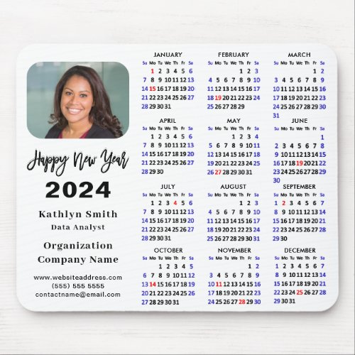 Modern 2024 Calendar Business Photo Minimalist Mouse Pad