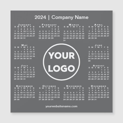 Modern 2024 Calendar Company Logo Dark Gray Magnet