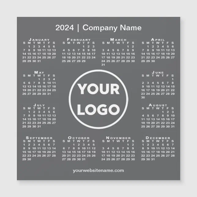 Modern 2024 Calendar Company Logo Dark Gray Magnet | Zazzle