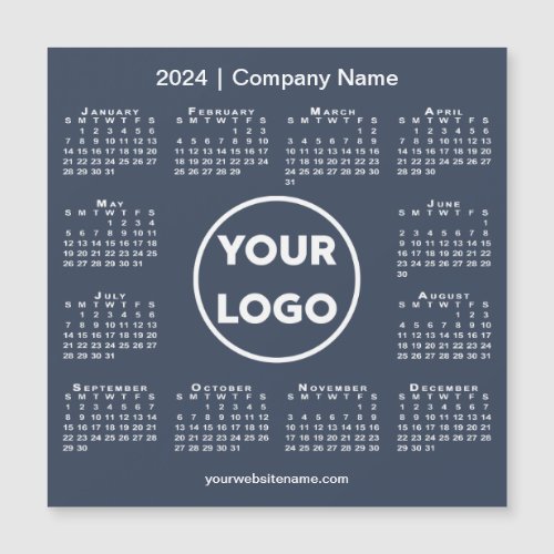 Modern 2024 Calendar Company Logo Navy Blue Magnet