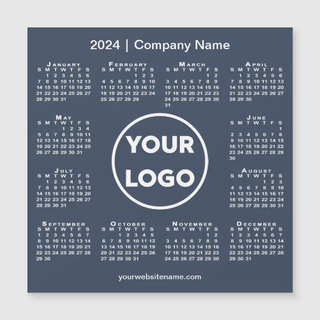 Modern 2024 Calendar Company Logo Navy Blue Magnet | Zazzle