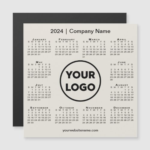 Modern 2024 Calendar Company Logo on Beige Magnet