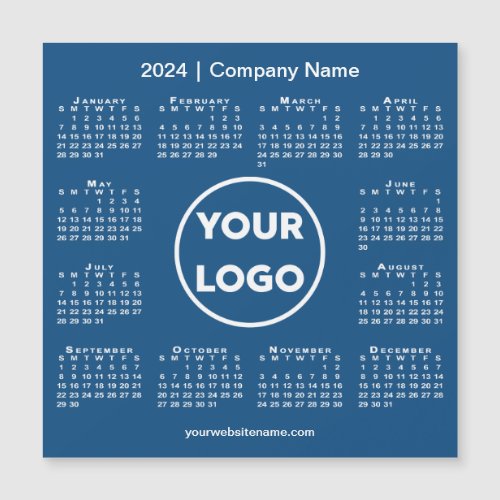 Modern 2024 Calendar Company Logo on Blue Magnet