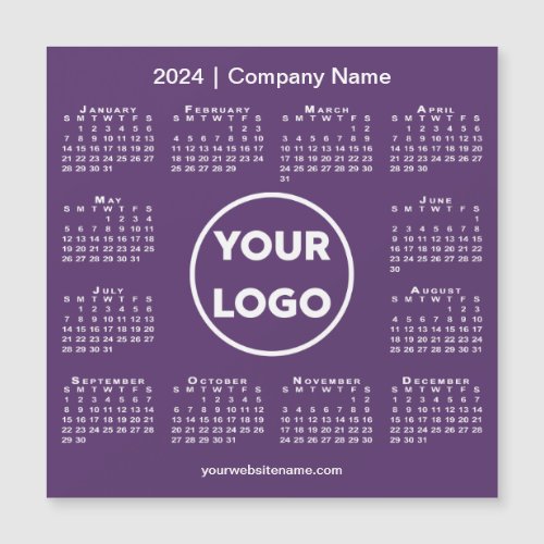 Modern 2024 Calendar Company Logo on Purple Magnet