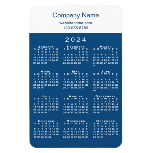 Modern 2024 Calendar Company Name Blue White Magnet