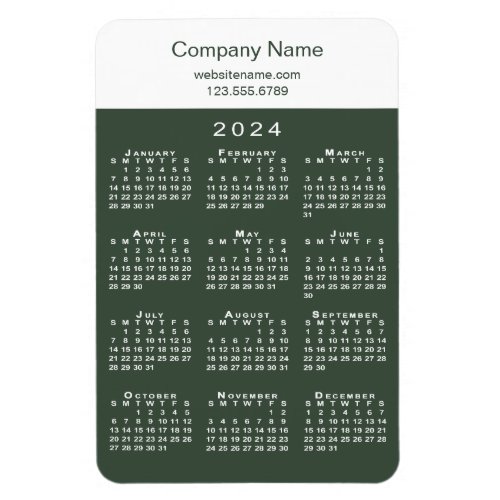 Modern 2024 Calendar Company Name Green White Magnet