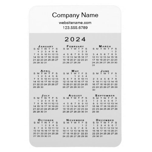 Modern 2024 Calendar Company Name Info Grey White Magnet