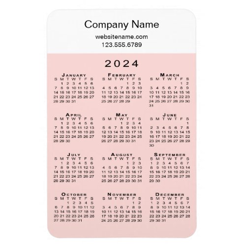 Modern 2024 Calendar Company Name Info Pink White Magnet