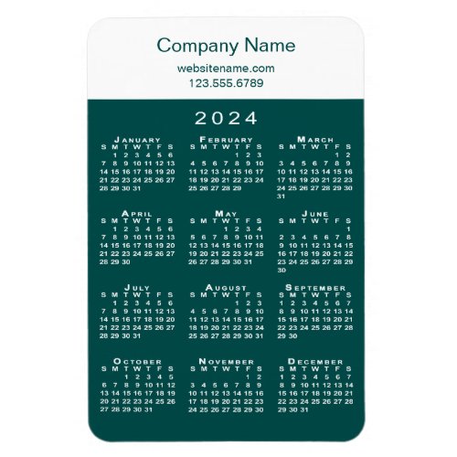 Modern 2024 Calendar Company Name Teal White Magnet
