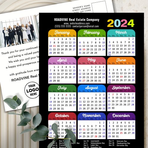 Modern 2024 Calendar Corporate Photo Logo Colorful Holiday Postcard