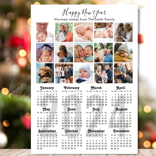Modern 2024 Calendar Family Photo Collage Magnetic