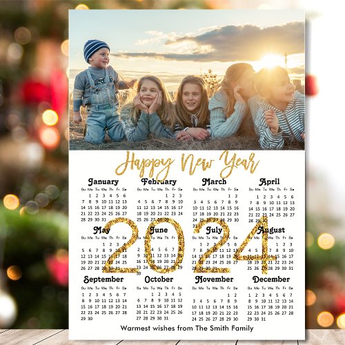 Modern 2024 Calendar Gold Script Simple Magnetic