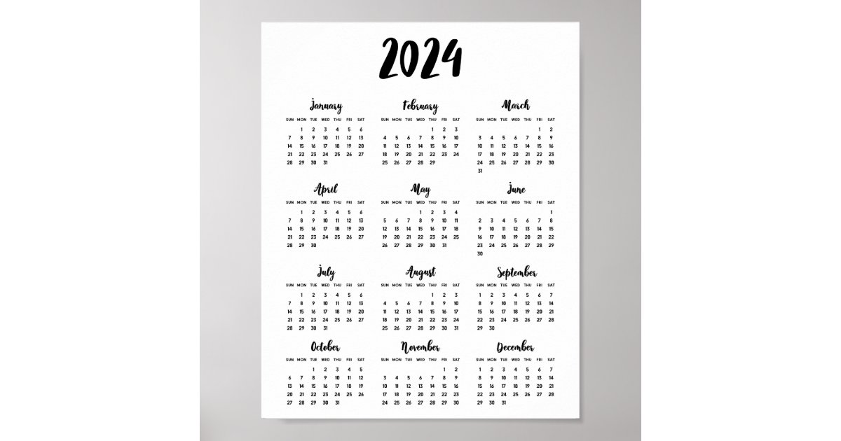 Modern 2024 calendar poster | Zazzle