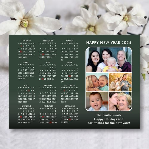 Modern 2024 Calendar Sage Green 5 Photo Magnetic