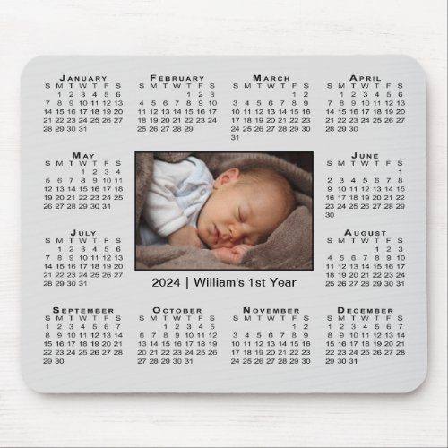 Modern 2024 Calendar Your Photo Name on Grey Mouse Pad