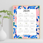 Modern 2024 Colorful Bold Floral Pattern Calendar Poster<br><div class="desc">Spruce up your home with this colorful floral 2024 full year calendar. Uplifting and bright, this design bolsters the mood with bold pink, blue and green colors. The modern design features a floral pattern, a full 12 month period and the option to personalize this template. Makes a great gift for...</div>
