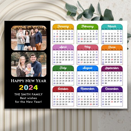 Modern 2024 Colorful Calendar 2 Photo Magnetic