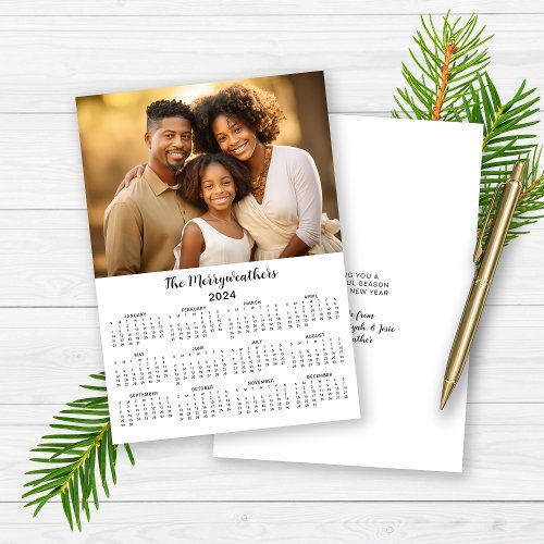 Modern 2024 Family Name Photo Calendar Holiday Card