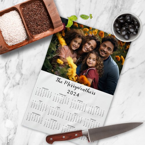 Modern 2024 Family Name Photo Calendar Kitchen Towel