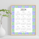 Modern 2024 Geometric Floral Pattern Calendar Poster<br><div class="desc">This modern 2024 calendar features a full 12 month period for the year 2024,  against a fun geometric blue and green floral pattern. Personalize to make it your own. This calendar is only available in a 16" x 20" size.</div>