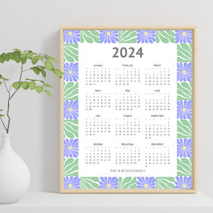 Modern 2024 Geometric Floral Pattern Calendar Poster