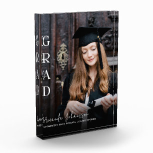 Modern 2024 Grad White Script Overlay Keepsake Photo Block