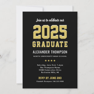 Modern 2024 Graduate Black Gold Graduation Party Invitation