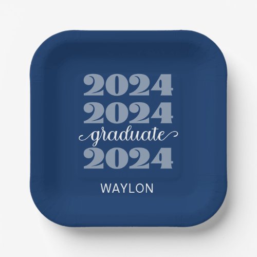 Modern 2024 Graduate Custom Blue Paper Plates