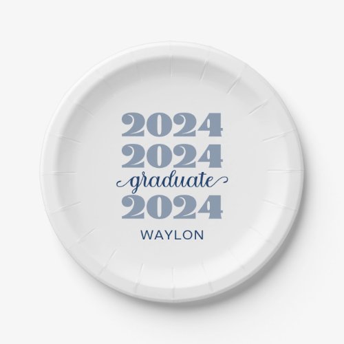 Modern 2024 Graduate Custom Blue Paper Plates