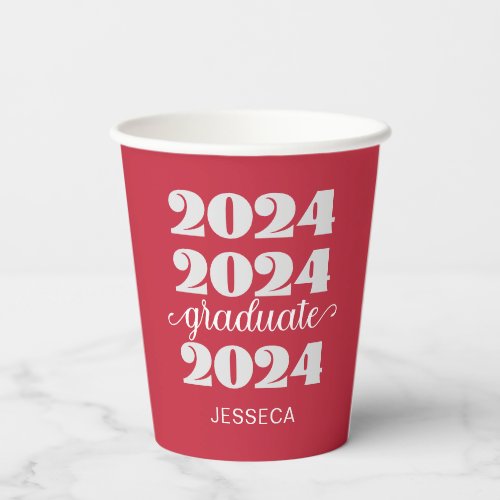 Modern 2024 Graduate Custom Red Paper Cups