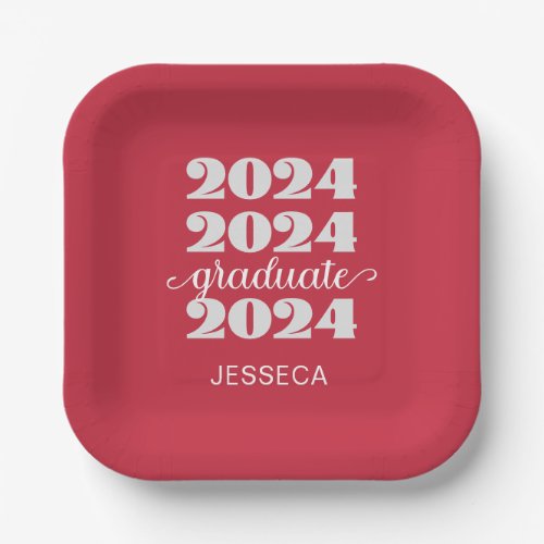 Modern 2024 Graduate Custom Red Paper Plates