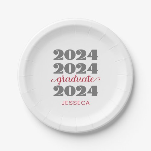 Modern 2024 Graduate Custom Red Paper Plates