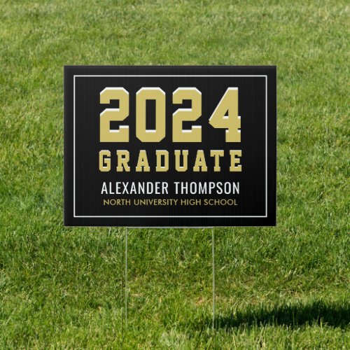 Modern 2024 Graduate Gold Black Custom Graduation Sign