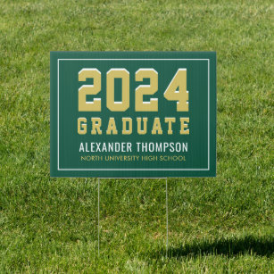 Modern 2024 Graduate Gold Green Custom Graduation Sign