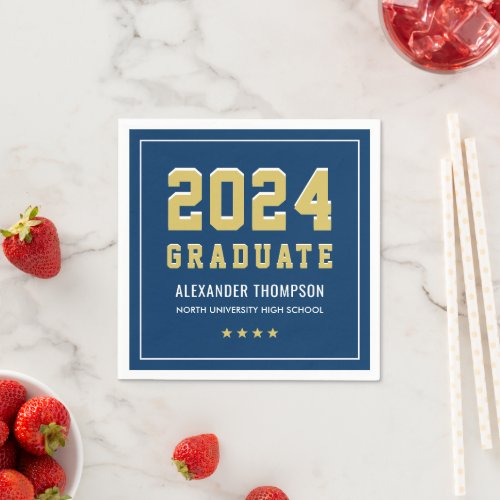 Modern 2024 Graduate Gold Navy Graduation Party Napkins