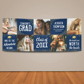 Modern 2024 Graduate Navy & Gold Photo Banner by special_stationery at Zazzle