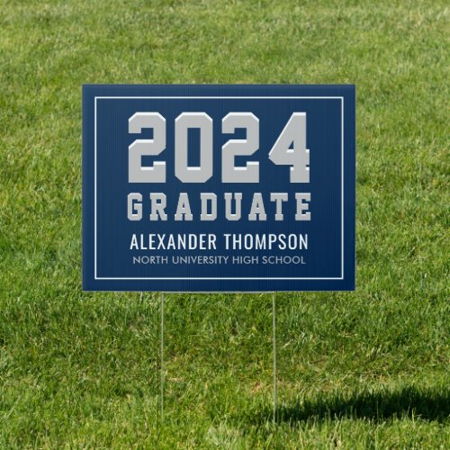 Modern 2024 Graduate Navy Gray Custom Graduation Sign